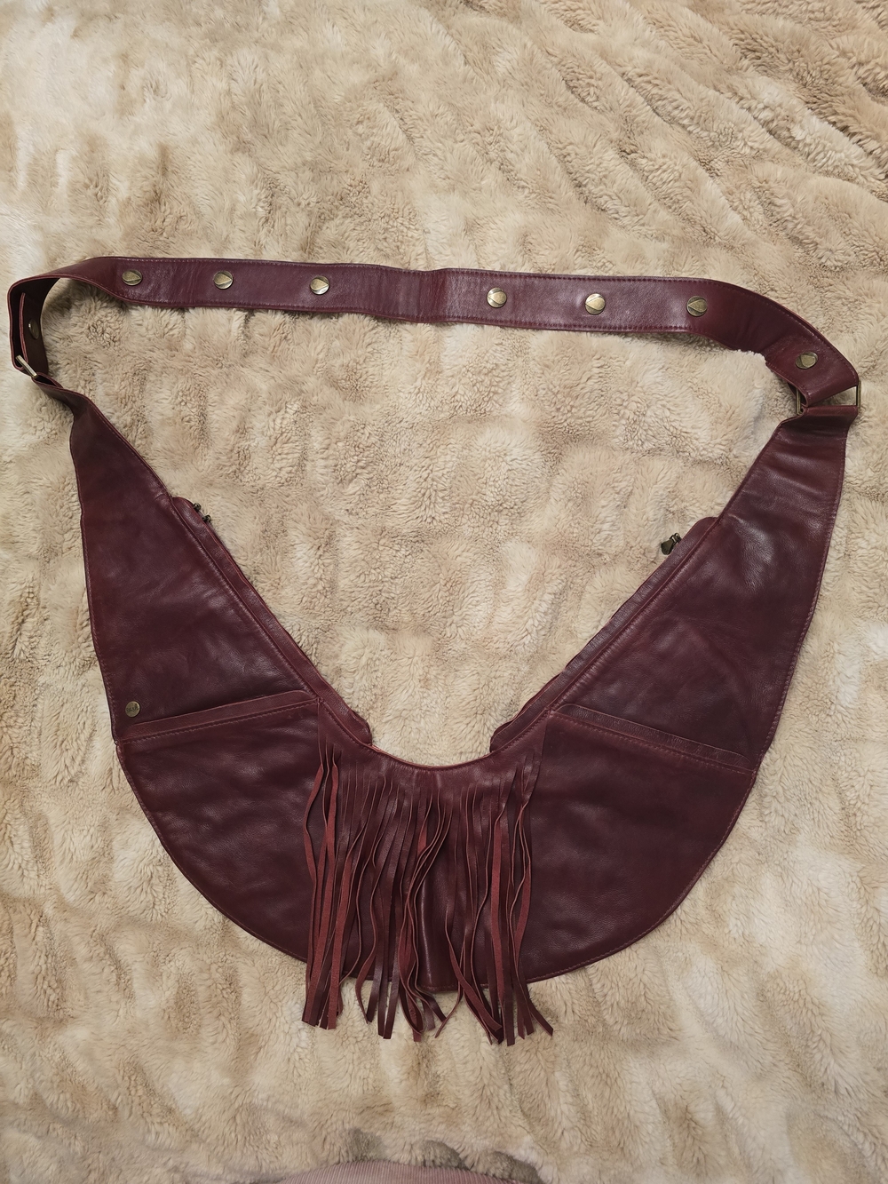 New Merlot Sash Leather Parcial Fringe Standard